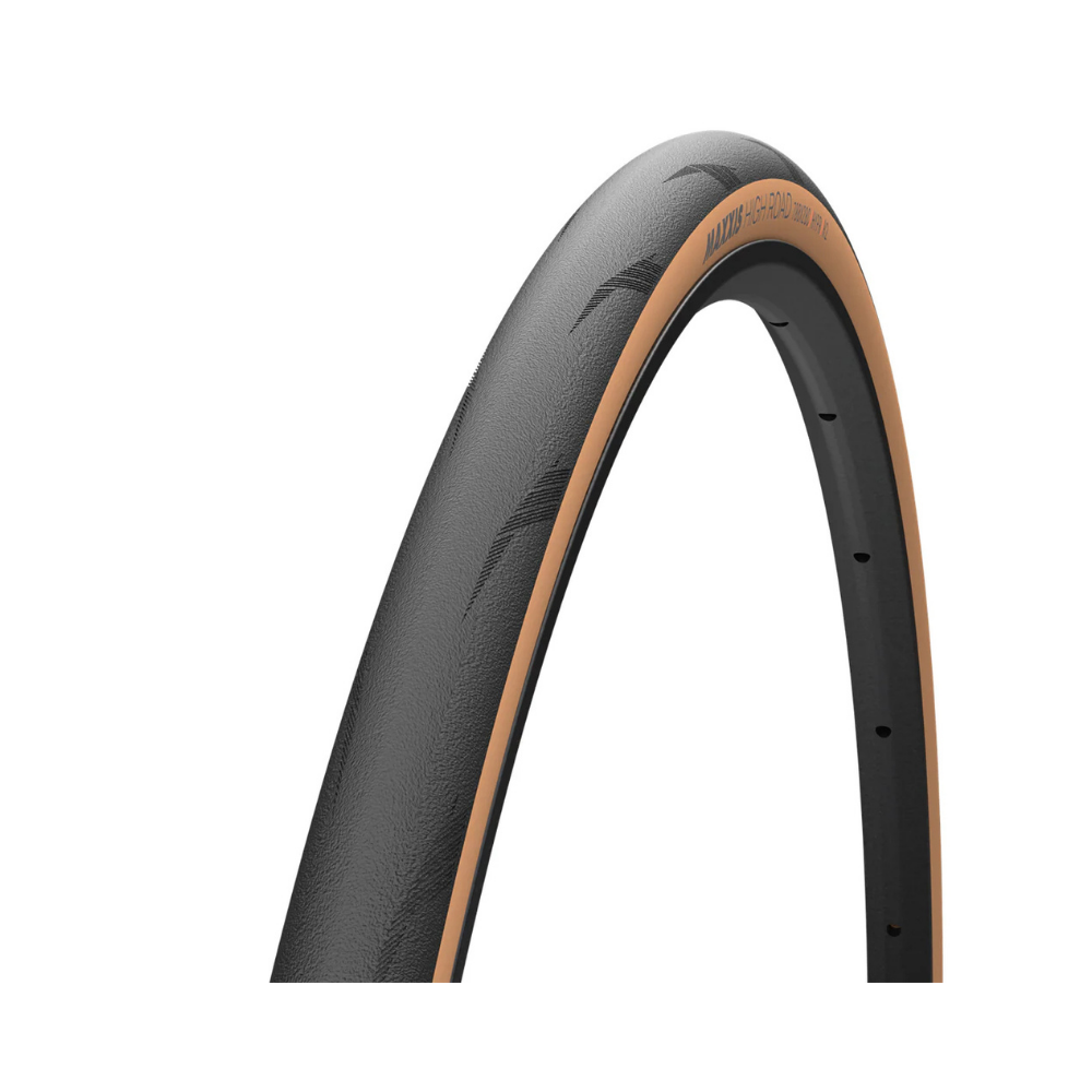 LLANTA MAXXIS HIGH ROAD FIBRA CARBÓN - 700x28C / PLEGABLE / CAFÉ / 150 TPI / TUBELESS / HYPR / K2